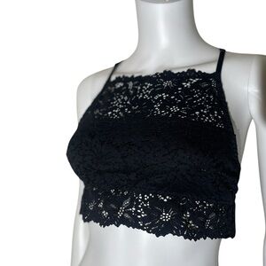 Aerie Black Lace Halter high Neck Bralette Top Tank Sz M Boho Sexy Romantic